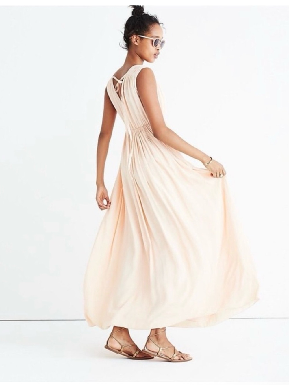 Madwell Women's pink cream Maxi Dress with Tie-Back